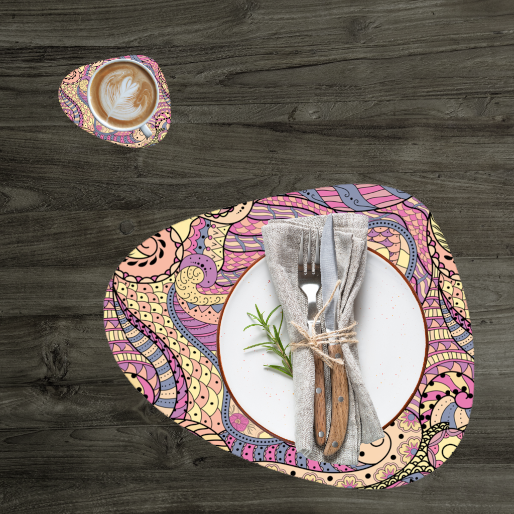 Psychedelic Zentangle Floral Charger Plate Set 12 Pieces