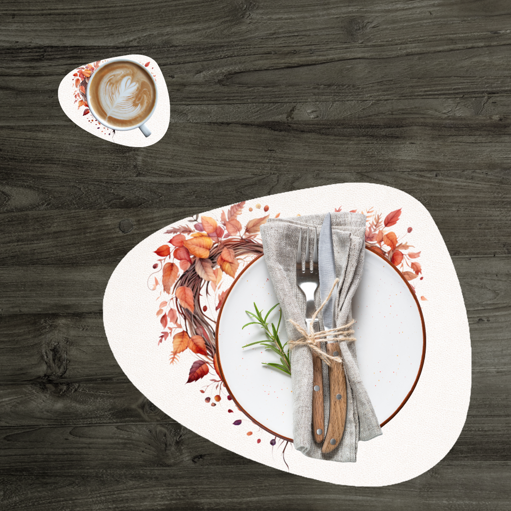 Autumn Leaves Heart Wreath Charger Plate Set 12 Pieces
