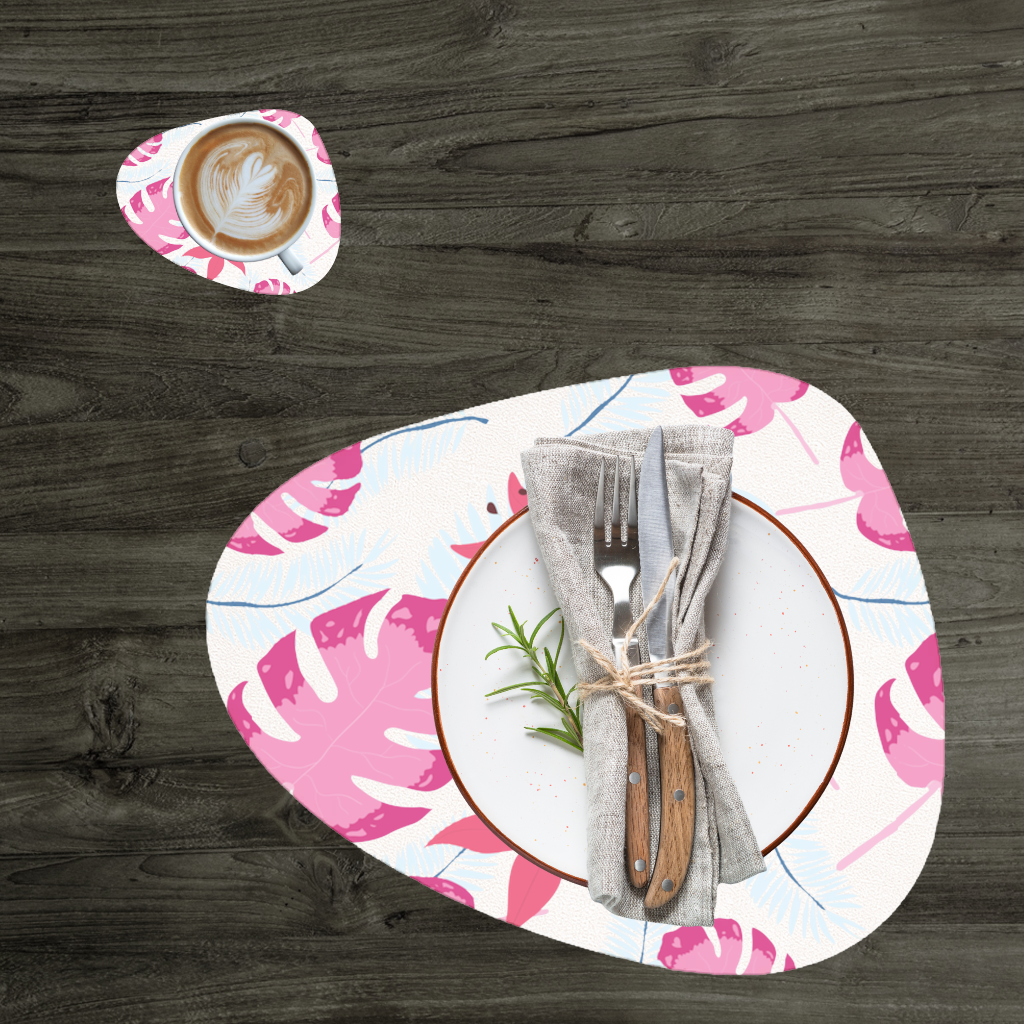 Pink Monstera and Tropical Lily Charger Plate Set 12 Pieces