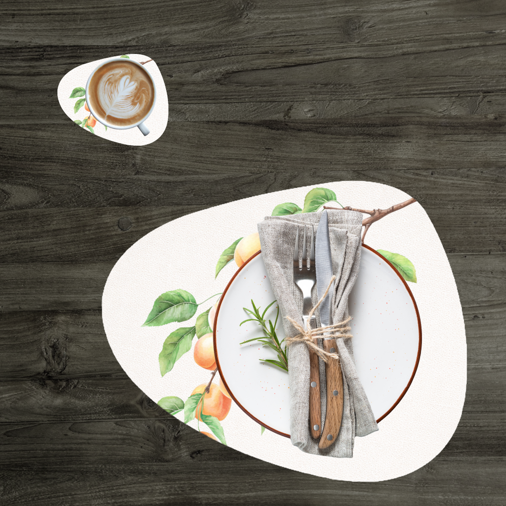Ripe Orange Apricot Fruit Branch Charger Plate Set 12 Pieces