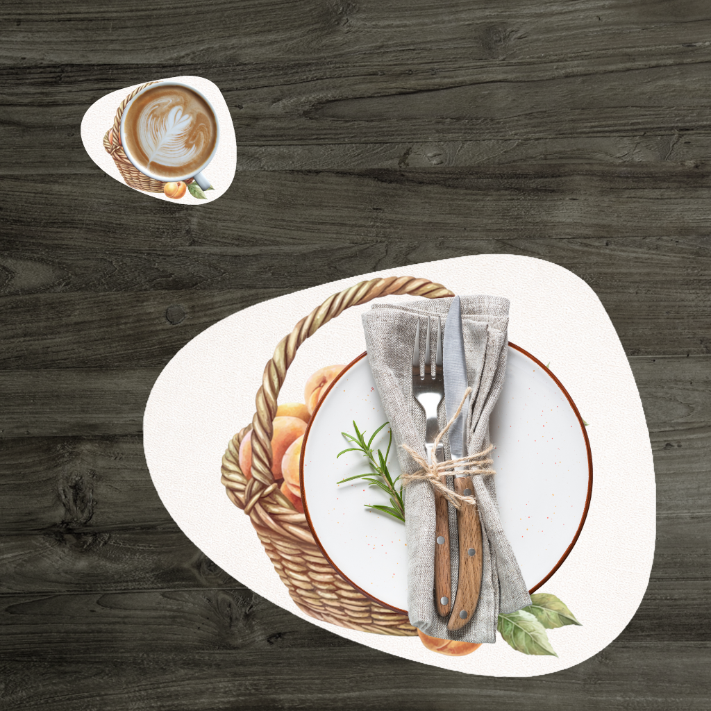 Fresh Peaches in Wicker Basket Charger Plate Set 12 Pieces