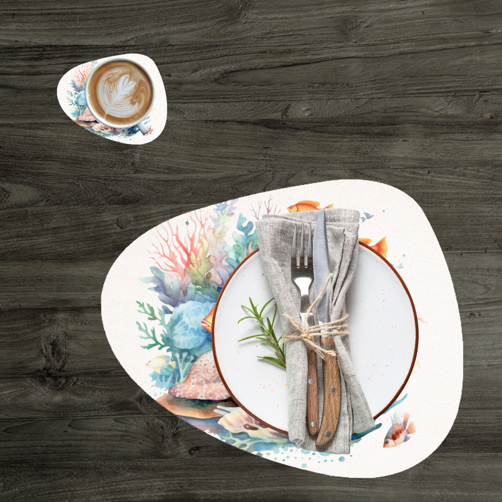 Watercolor Clownfish and Tropical Coral Reef Charger Plate Set 12 Pieces