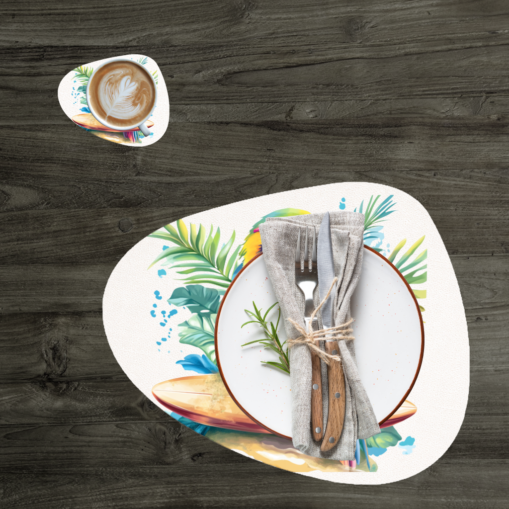 Surfing Parrot with Pink Sunglasses Charger Plate Set 12 Pieces