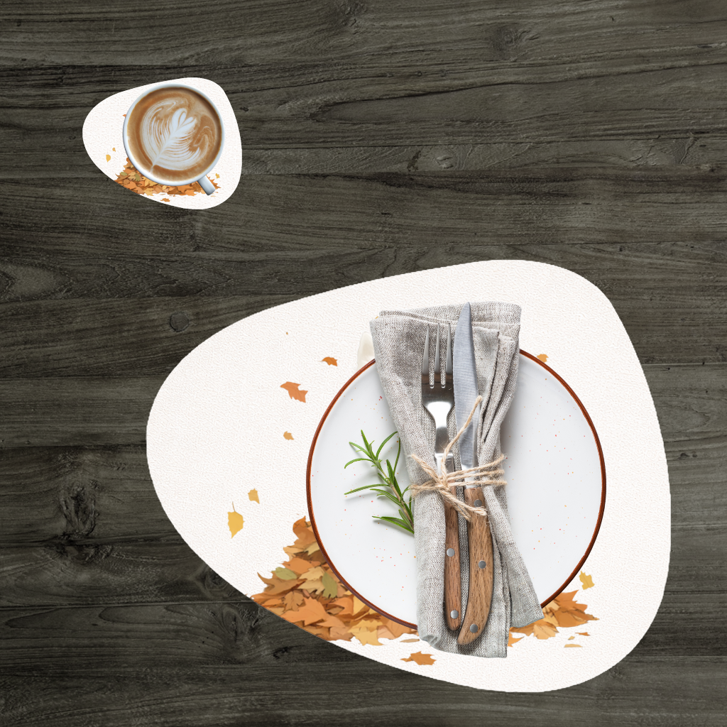 Happy White Dog in Autumn Leaves Charger Plate Set 12 Pieces