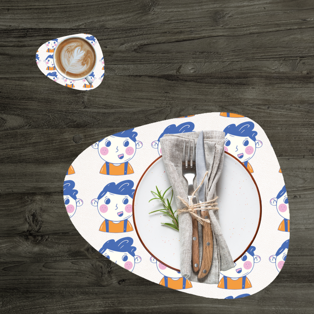 Cute Smiling Boy with Blue Hair Charger Plate Set 12 Pieces