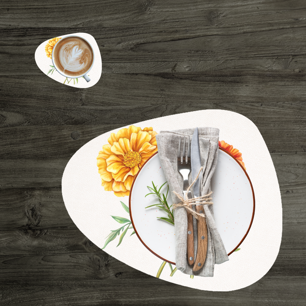Botanical Yellow Orange Marigold Charger Plate Set 12 Pieces