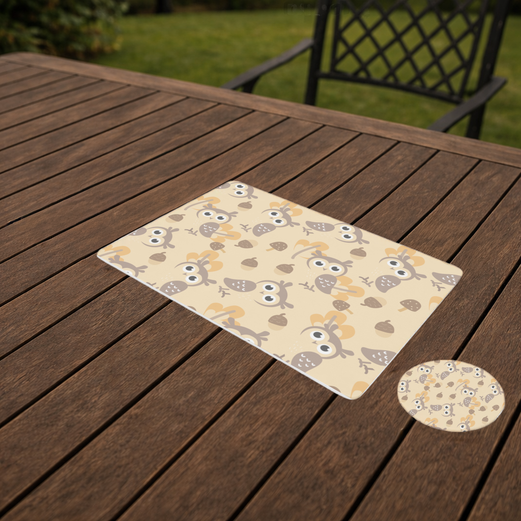 Cute Owl and Acorn Autumn Seamless Pattern Charger Plate Set 12 Pieces