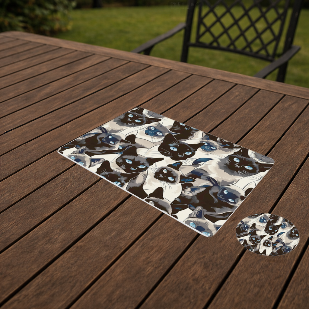 Blue Eyed Siamese Cat Elegant Illustration Pattern Charger Plate Set 12 Pieces