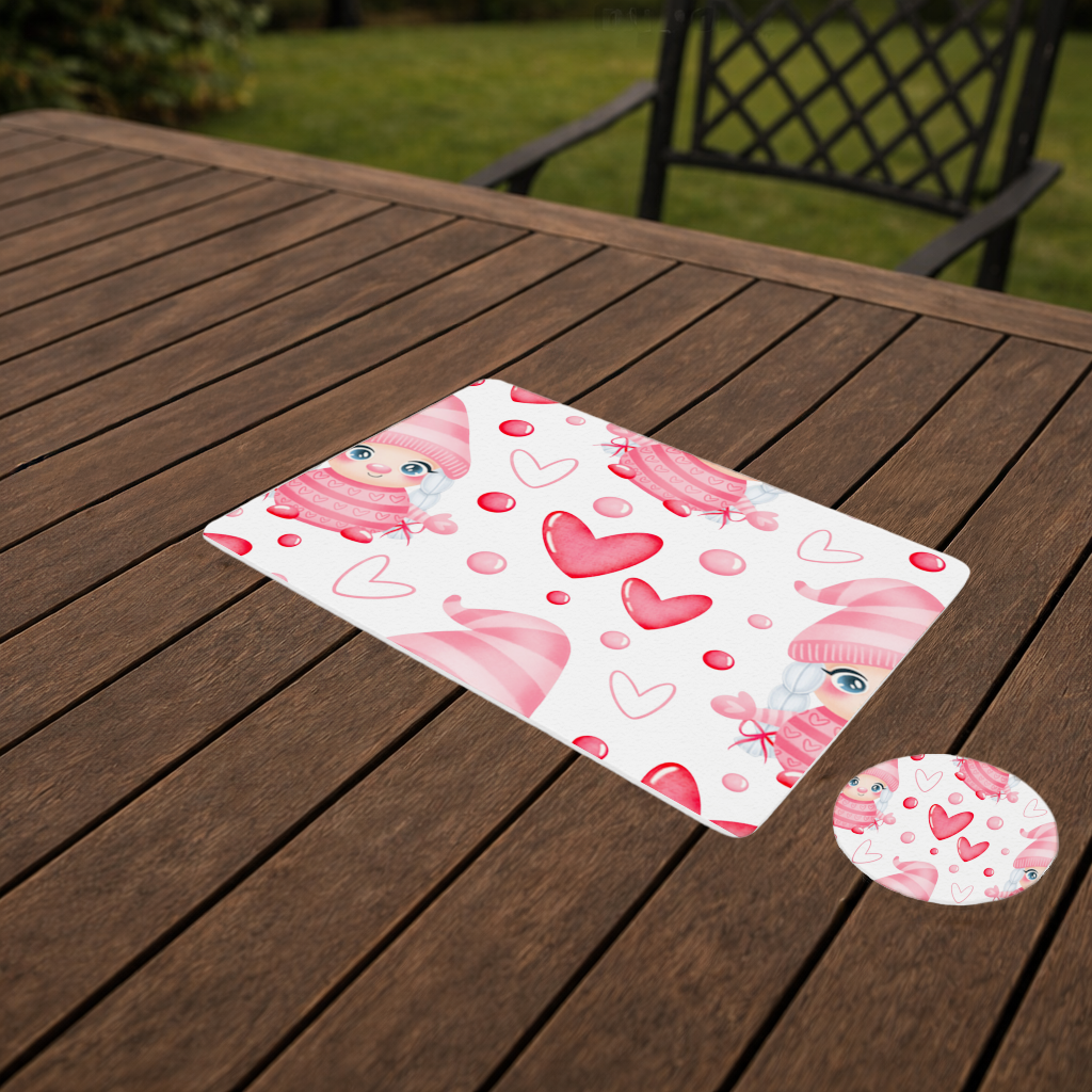 Cute Pink Baby Girl Valentines Day Heart Pattern Design Charger Plate Set 12 Pieces