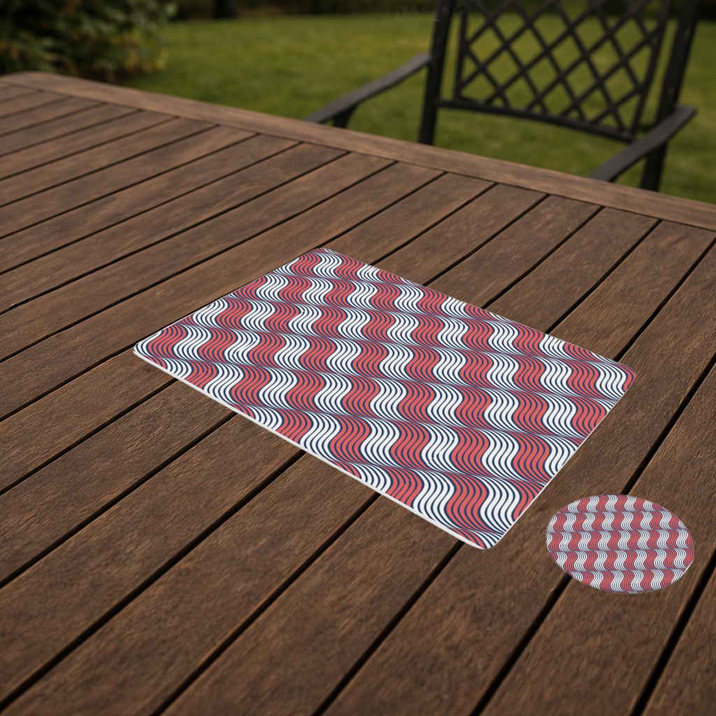 Red and Navy Wavy Line Pattern Charger Plate Set 12 Pieces