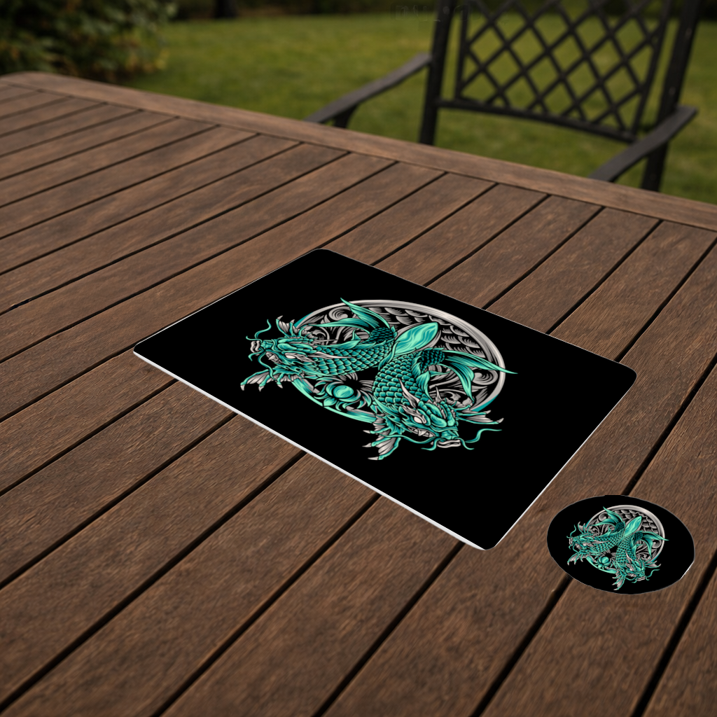 Turquoise Twin Dragon Emblem Design Charger Plate Set 12 Pieces