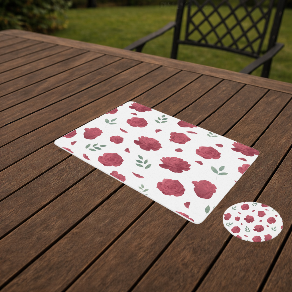 Red Rose and Leaf Romantic Seamless Pattern Charger Plate Set 12 Pieces
