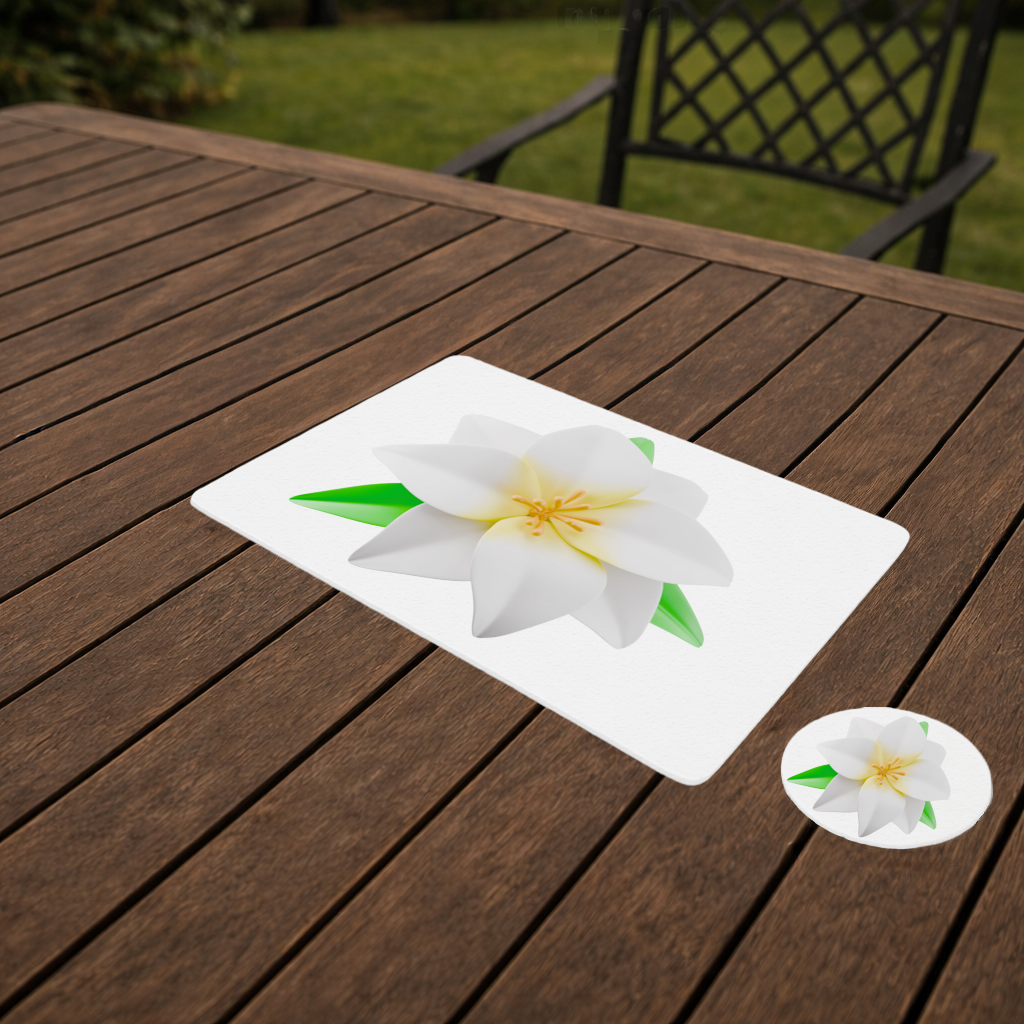 3D White Lily Flower Illustration Charger Plate Set 12 Pieces