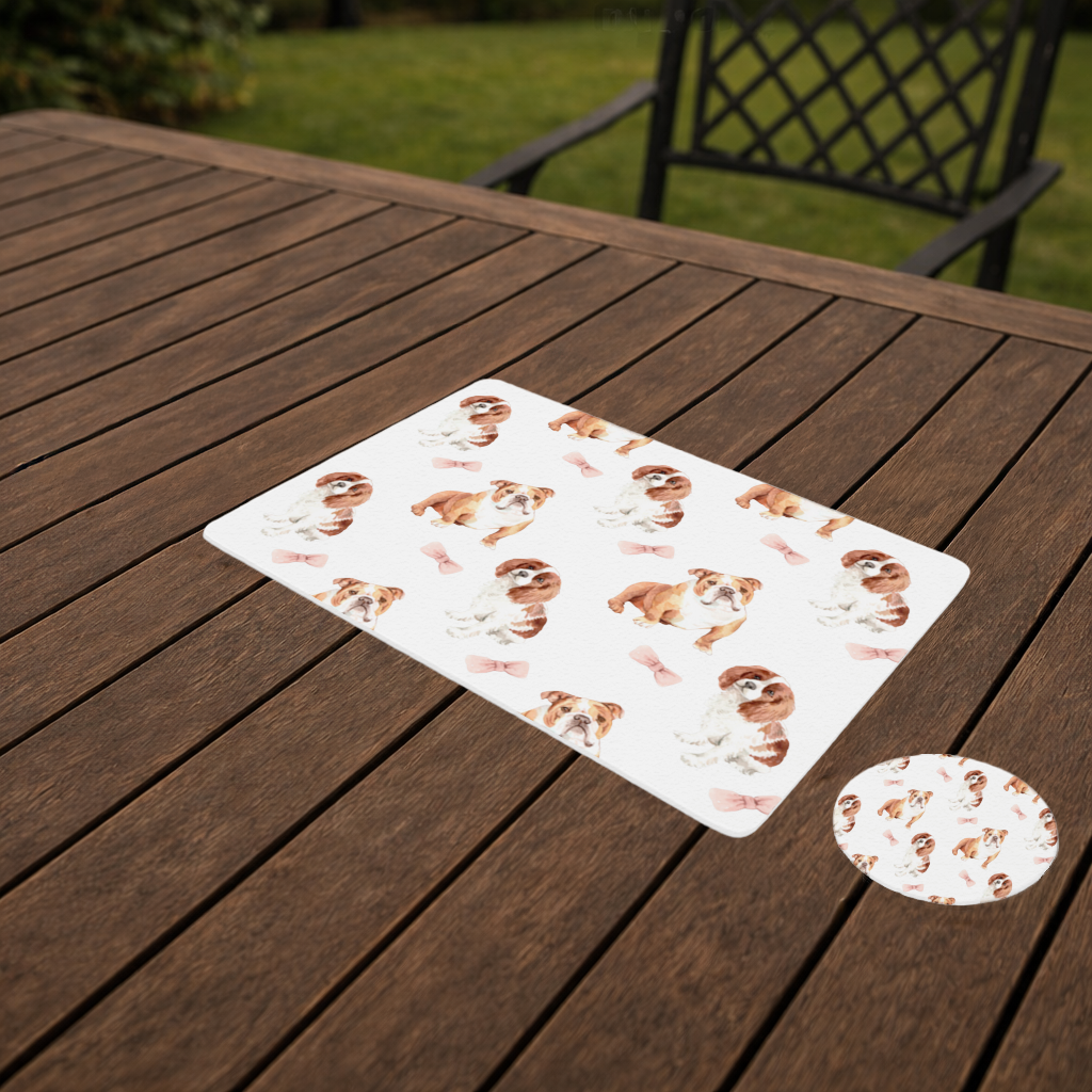 Watercolor English Bulldog and Cavalier Puppy Pattern Charger Plate Set 12 Pieces