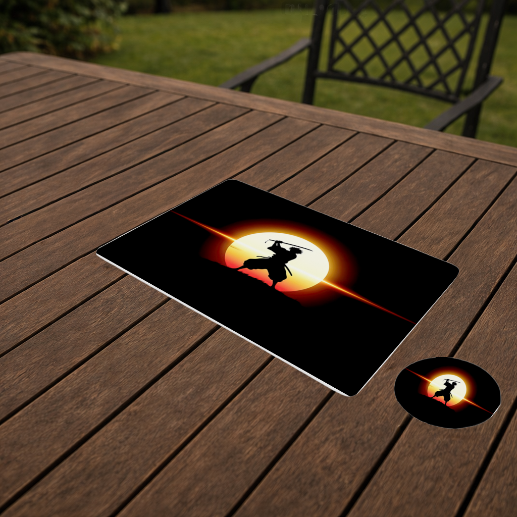 Samurai Silhouette Under the Rising Sun Honor and Strength Charger Plate Set 12 Pieces