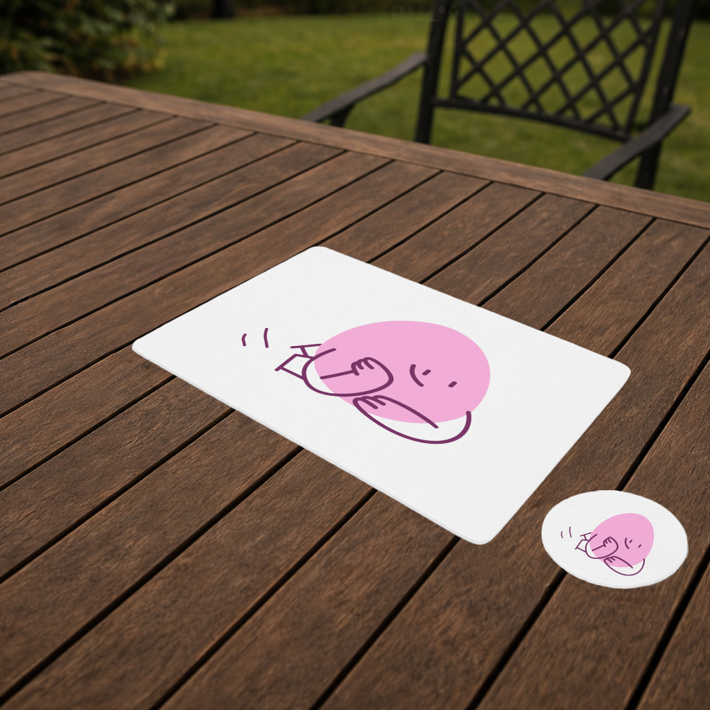 Cute Pink Lying Character Illustration Charger Plate Set 12 Pieces
