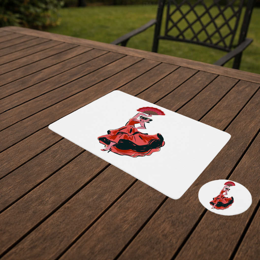 Flamenco Dancer with Fan Illustration Charger Plate Set 12 Pieces