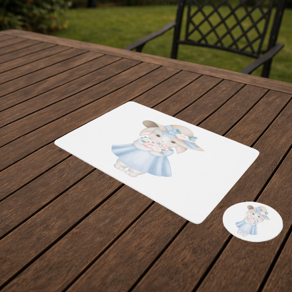 Cute Bunny with Hat Holding Flowers Charger Plate Set 12 Pieces