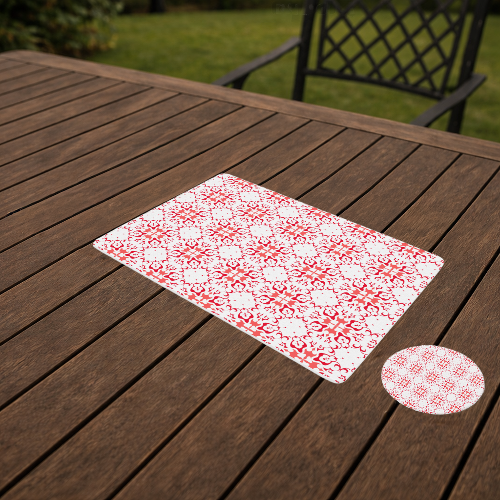 Red and White Traditional Tile Style Pattern Charger Plate Set 12 Pieces