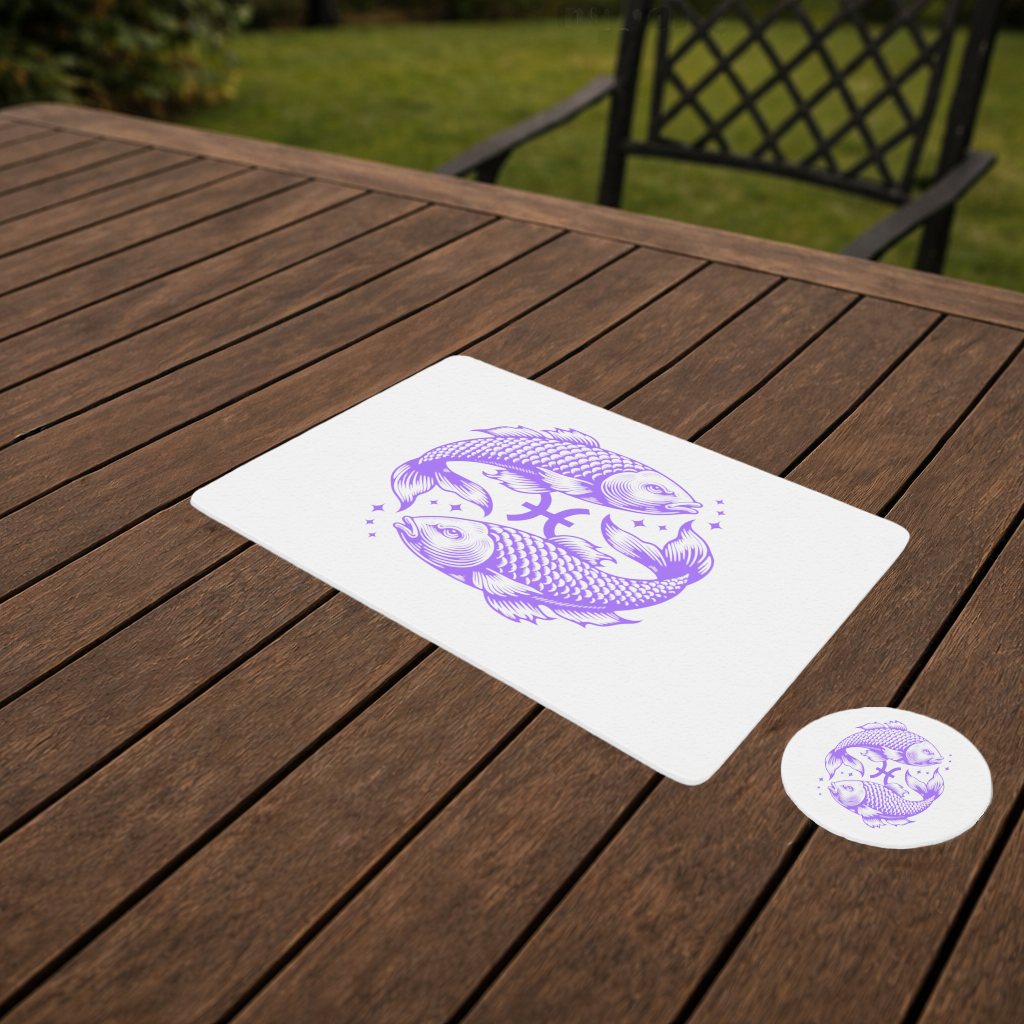 Pisces Zodiac Symbol with Purple Fish Art Charger Plate Set 12 Pieces