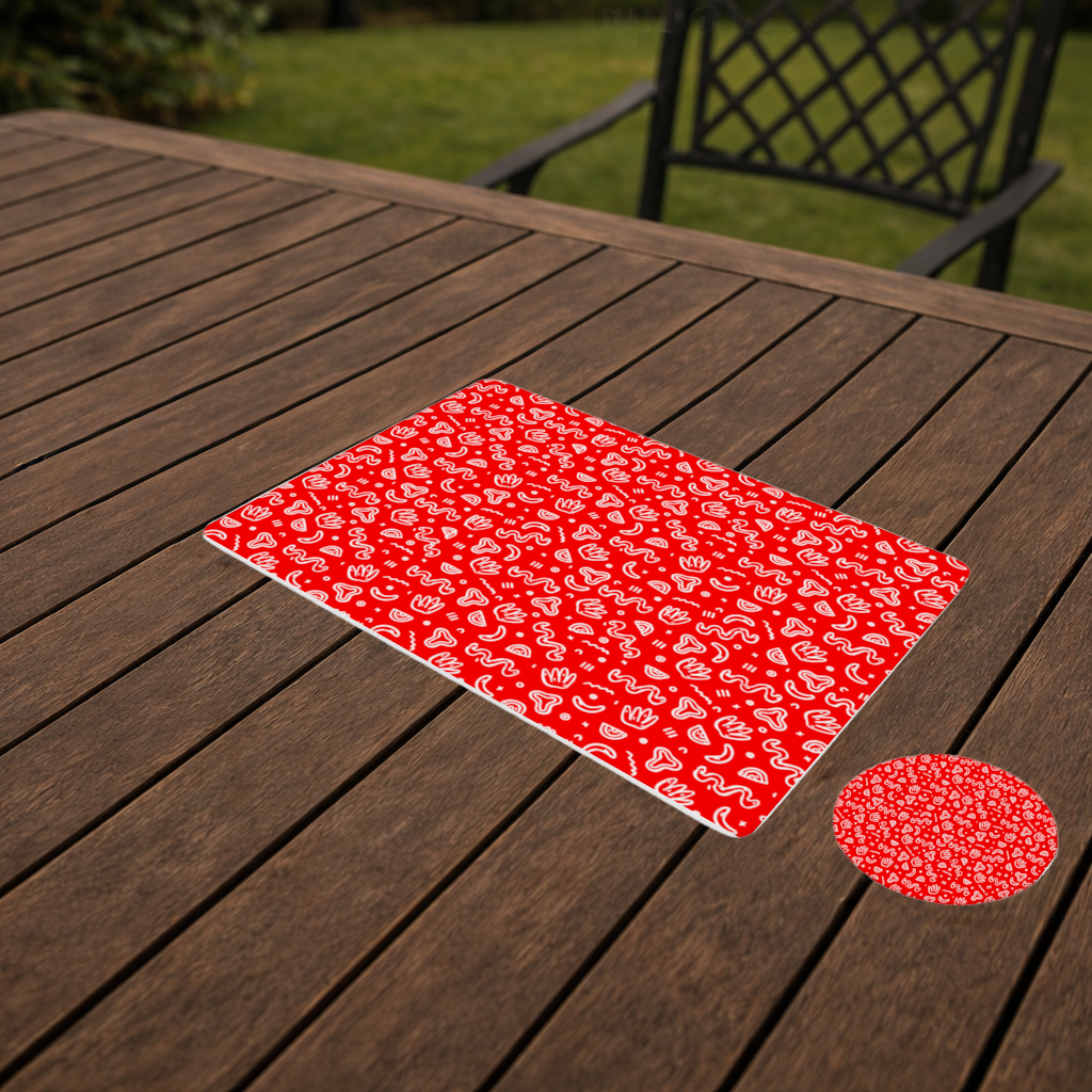 Red Abstract Doodle Charger Plate Set 12 Pieces