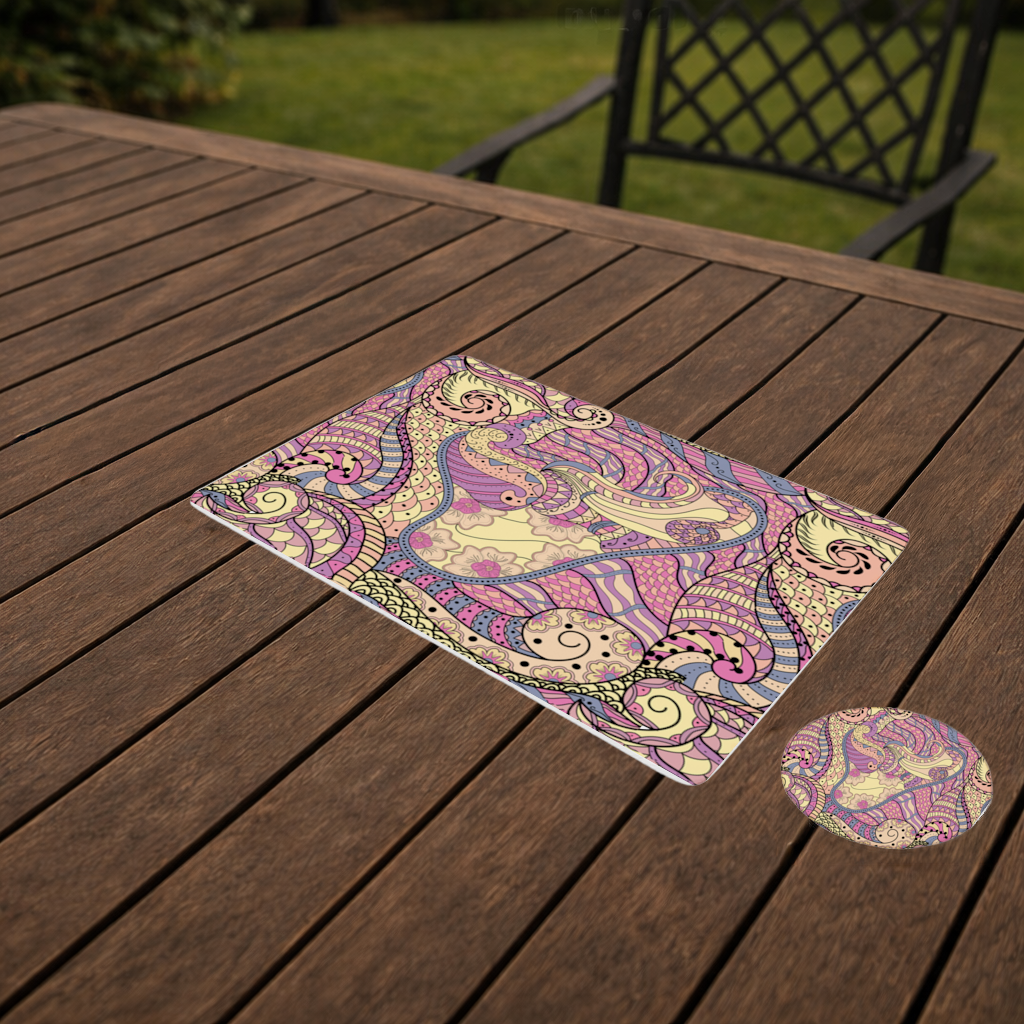 Psychedelic Zentangle Floral Charger Plate Set 12 Pieces