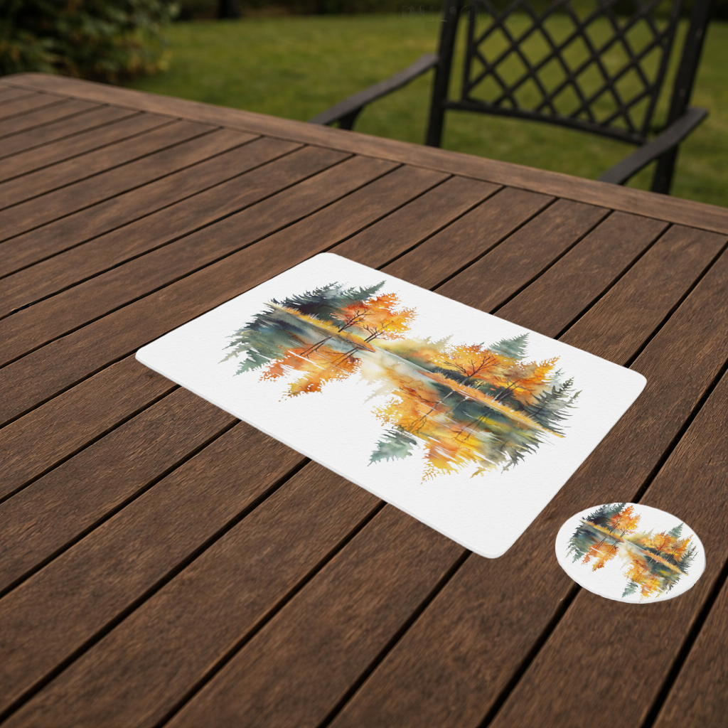 Autumn Forest Lake Reflection Charger Plate Set 12 Pieces