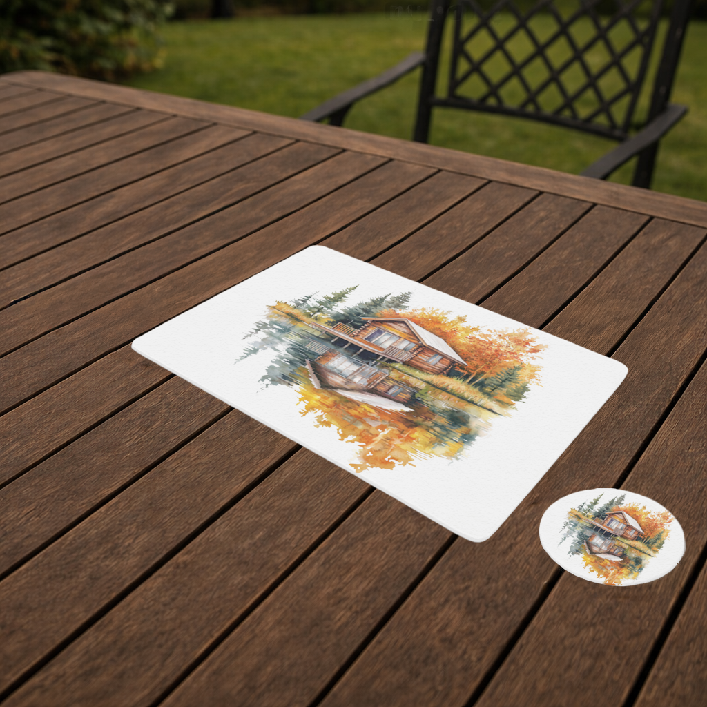 Lakeside Log Cabin Autumn Landscape Charger Plate Set 12 Pieces