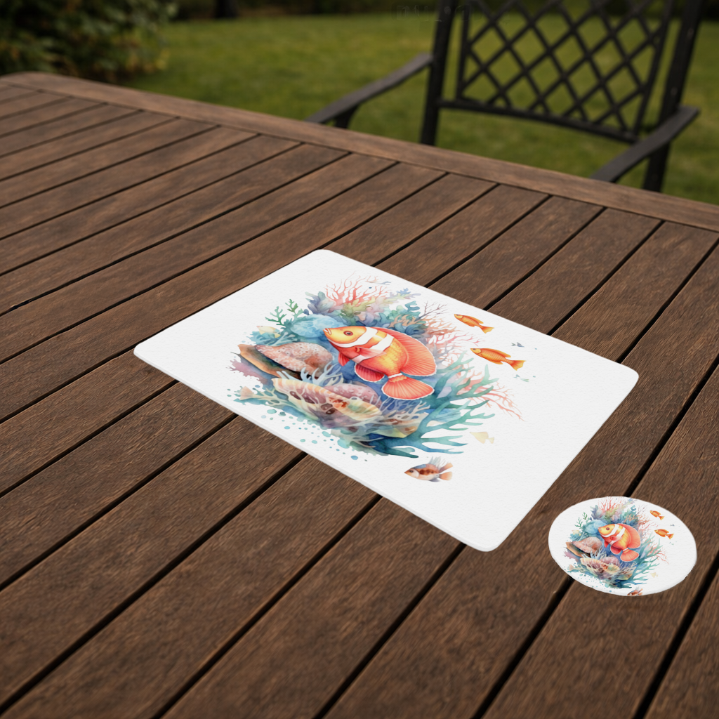 Watercolor Clownfish and Tropical Coral Reef Charger Plate Set 12 Pieces