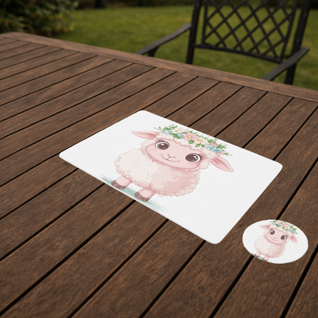 Kawaii Flower Crown Pink Lamb Charger Plate Set 12 Pieces