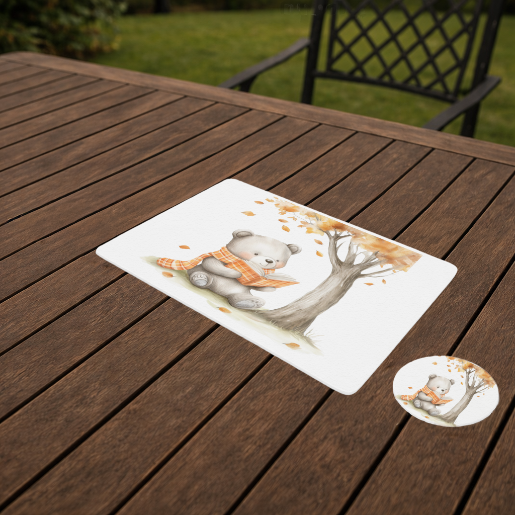 Reading Bear with Orange Scarf Charger Plate Set 12 Pieces