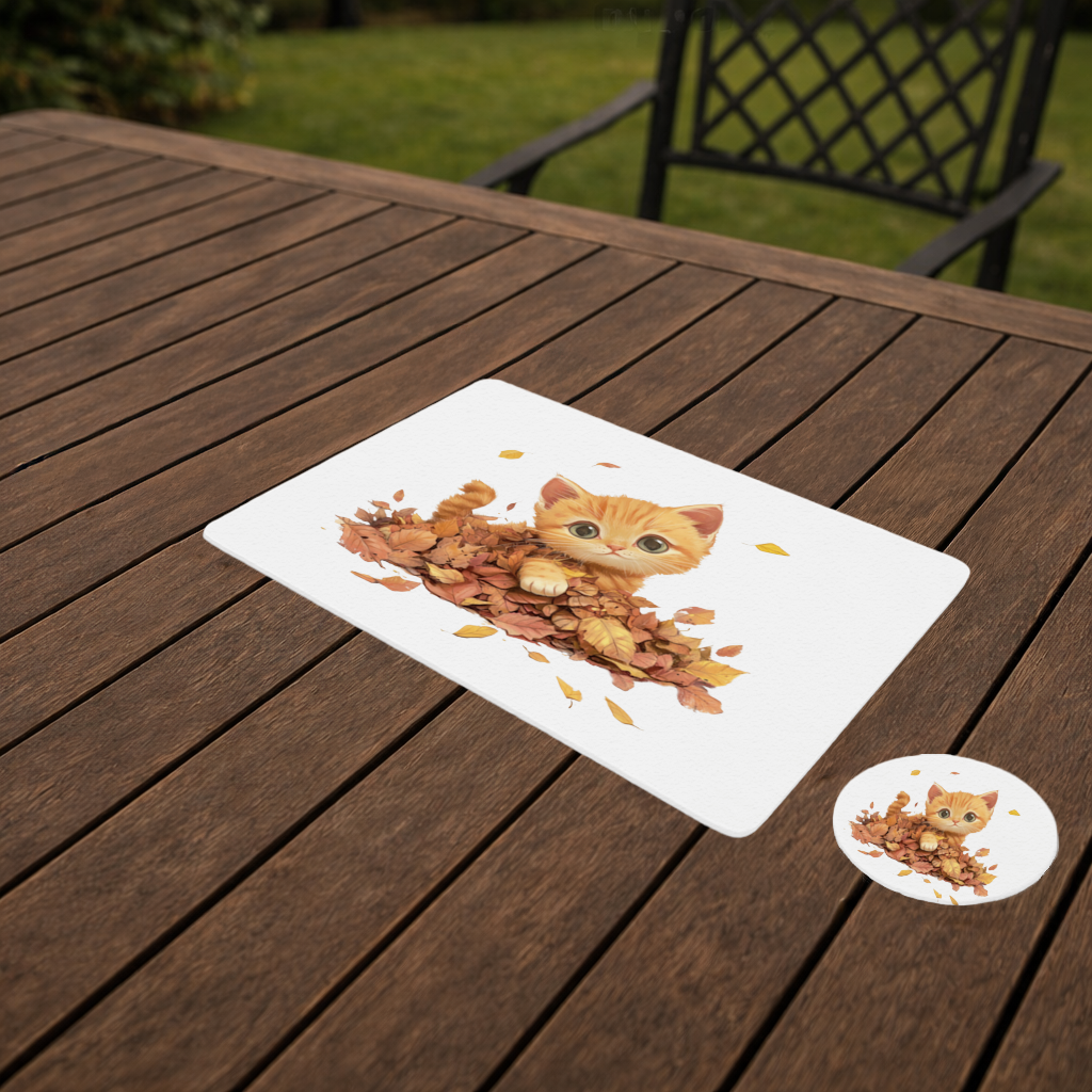 Ginger Kitten in Autumn Leaves Charger Plate Set 12 Pieces