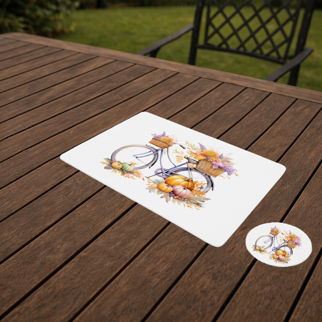 Lavender Autumn Bicycle with Pumpkins Charger Plate Set 12 Pieces