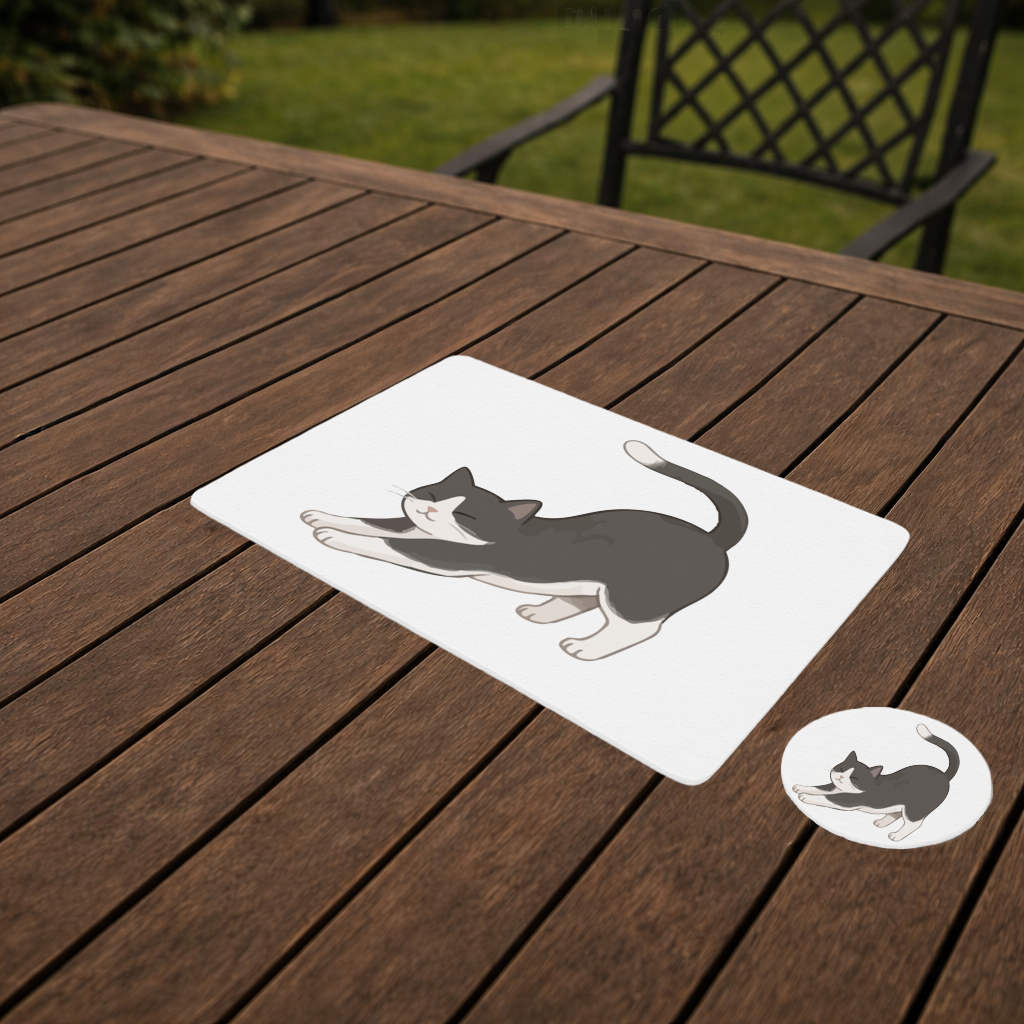 Stretching Tuxedo Cat Charger Plate Set 12 Pieces