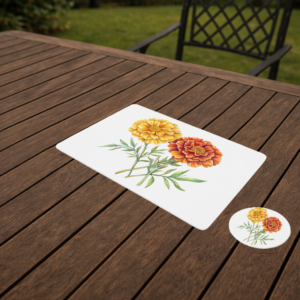 Botanical Yellow Orange Marigold Charger Plate Set  12 Pieces