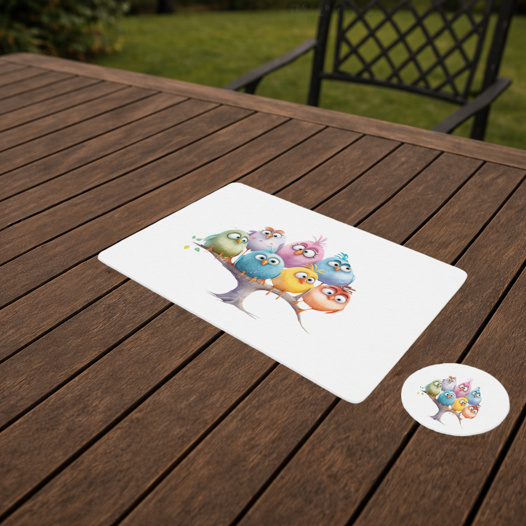 Whimsical Colorful Birds on Branch Charger Plate Set 12 Pieces