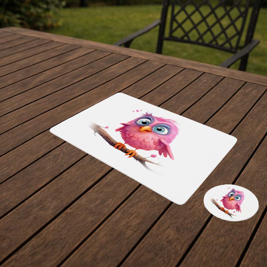 Cute Pink Bird with Large Blue Eyes Charger Plate Set 12 Pieces
