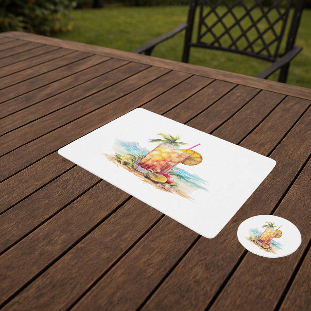 Tropical Island Beach Cocktail with Fruit Charger Plate Set 12 Pieces
