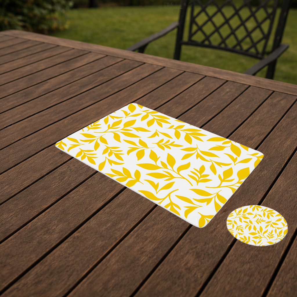Mustard Yellow Botanical Leaves Charger Plate Set 12 Pieces