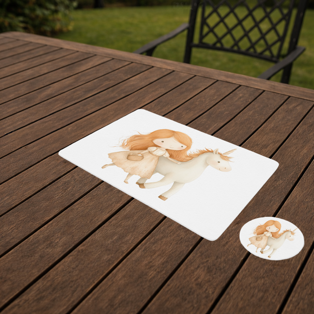 Ginger Girl with Whimsical White Unicorn Charger Plate Set 12 Pieces