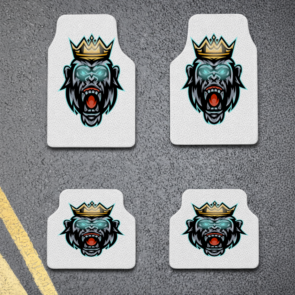 Angry Gorilla King with Crown Graphic - Neon Mascot Design Car Floor Mats