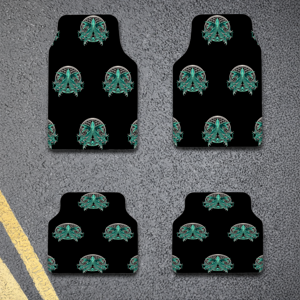 Turquoise Twin Dragon Emblem Design Car Floor Mats