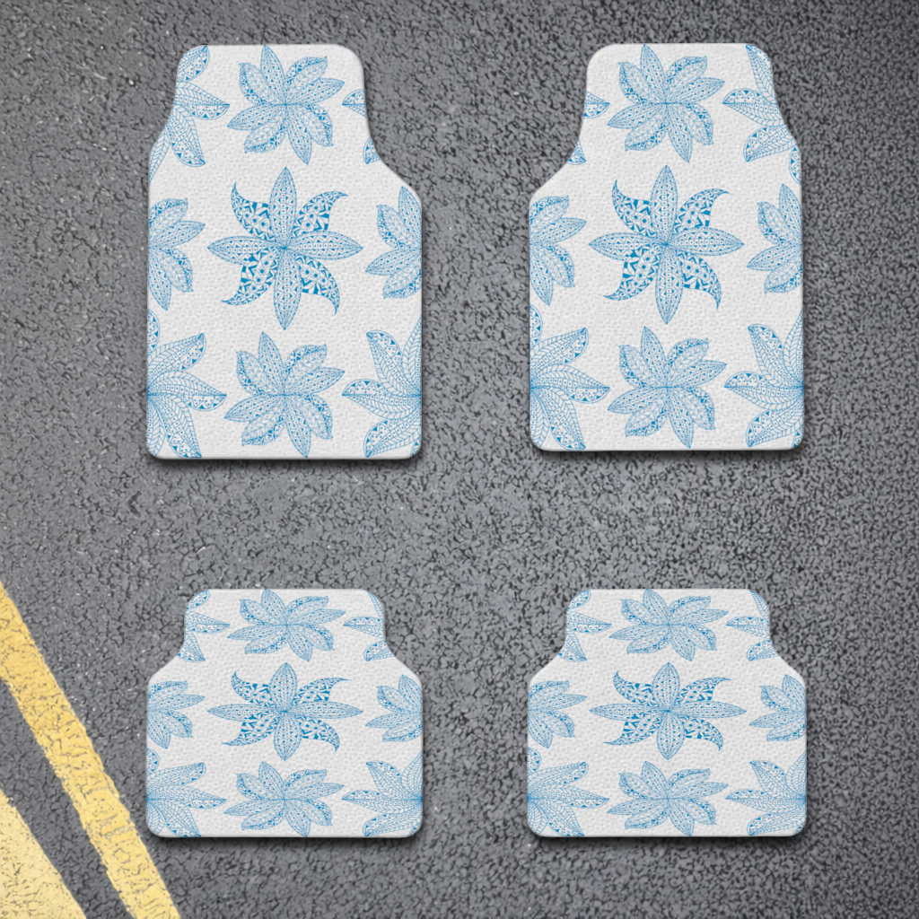Blue Mandala Floral and Leaf Zentangle Pattern Car Floor Mats