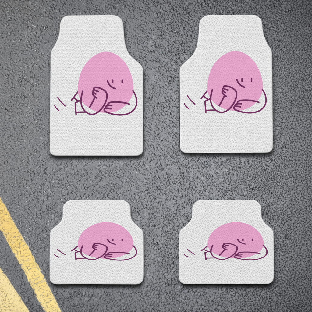 Sevimli Pembe Uzanmış Karakter Çizimi Oto Paspası (4 Adet)