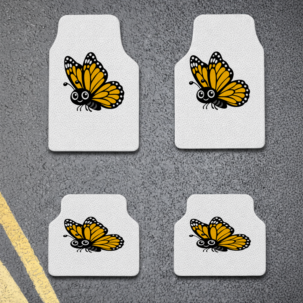 Smiling Orange Monarch Butterfly Character Car Floor Mats
