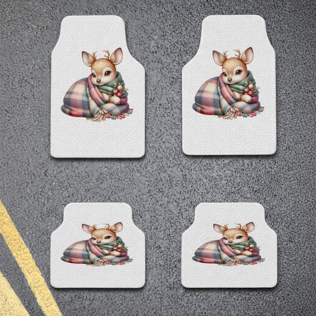 Kawaii Baby Deer with Plaid Scarf Car Floor Mats