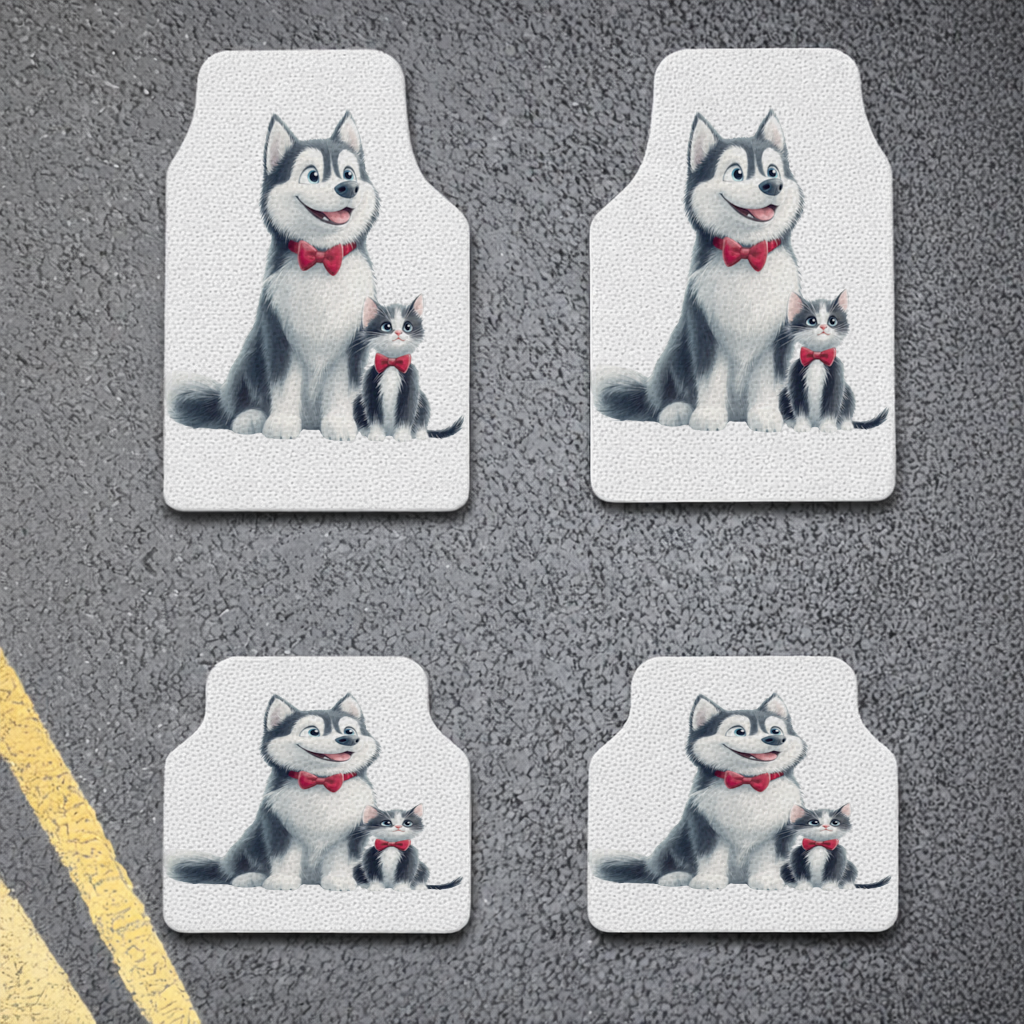 Cute Husky and Kitten with Red Bowties Car Floor Mats