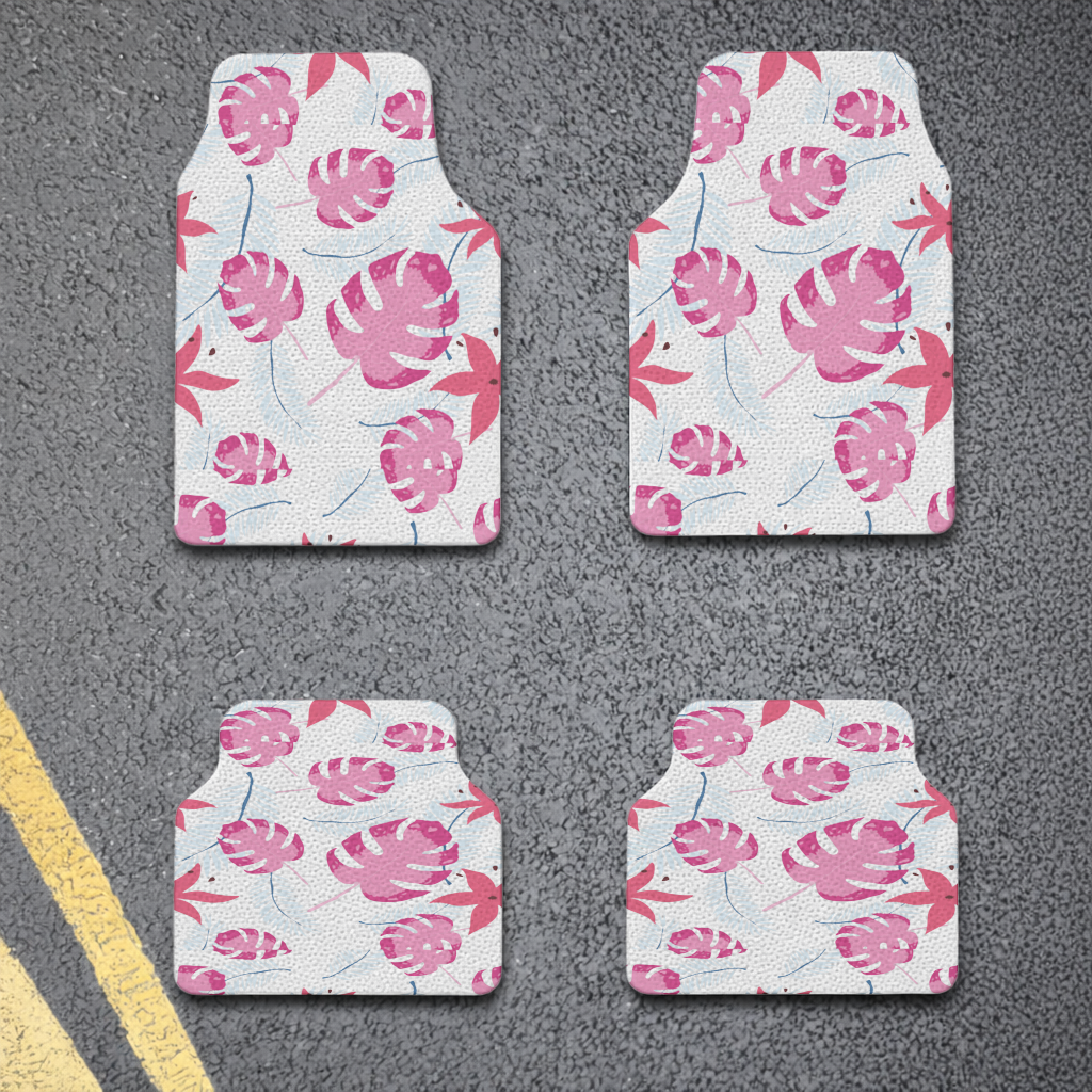 Pembe Monstera ve Tropikal Lilyum Oto Paspası (4 Adet)