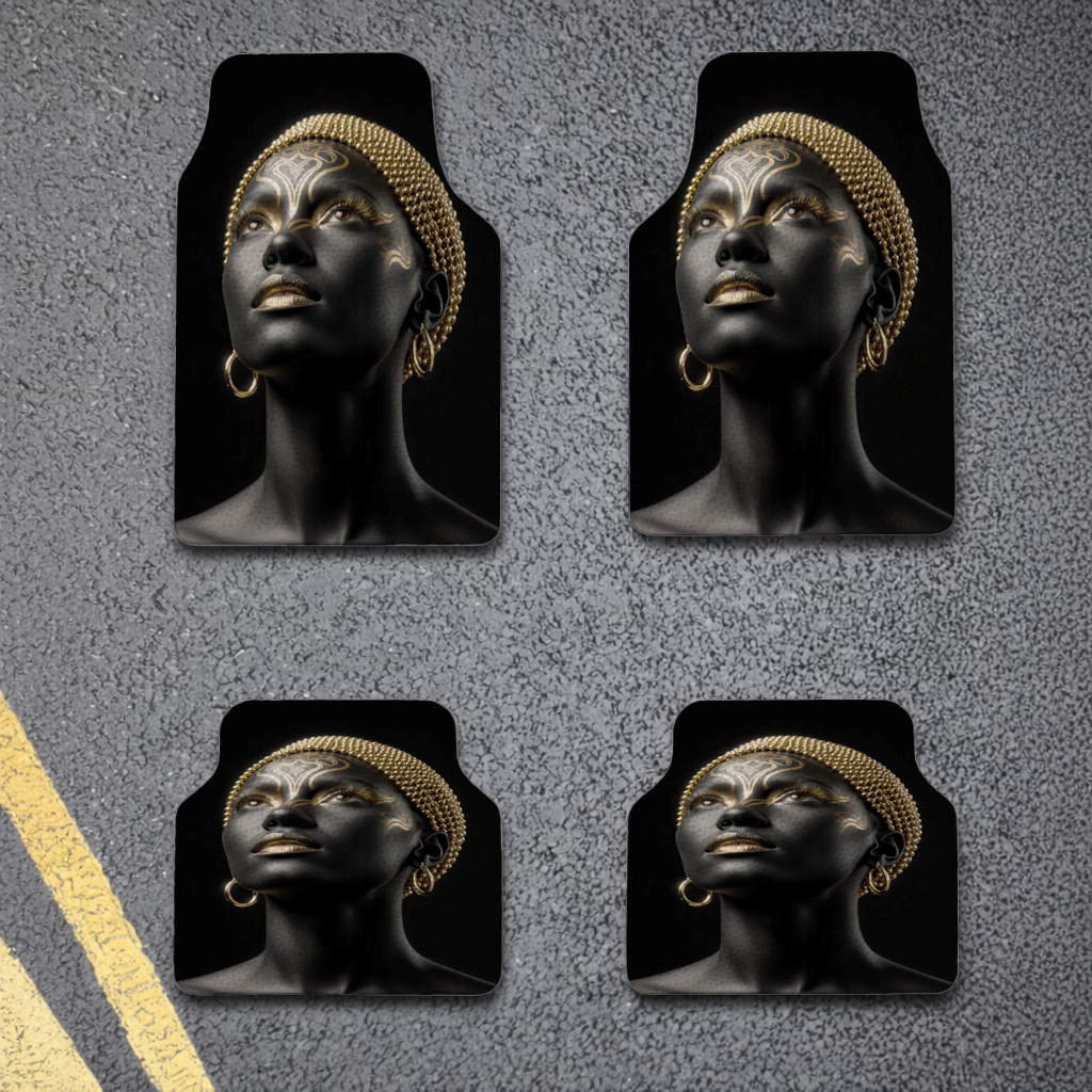 Gold Afrofuturistic Black Woman Car Floor Mats
