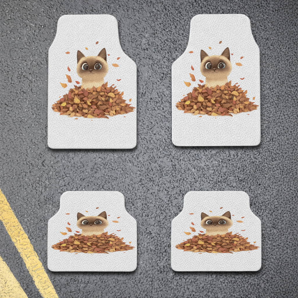 Siamese Cat in Autumn Leaf Pile Car Floor Mats